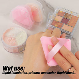 Ocim puff applying setting powder under eye demonstrating precise crease coverage
