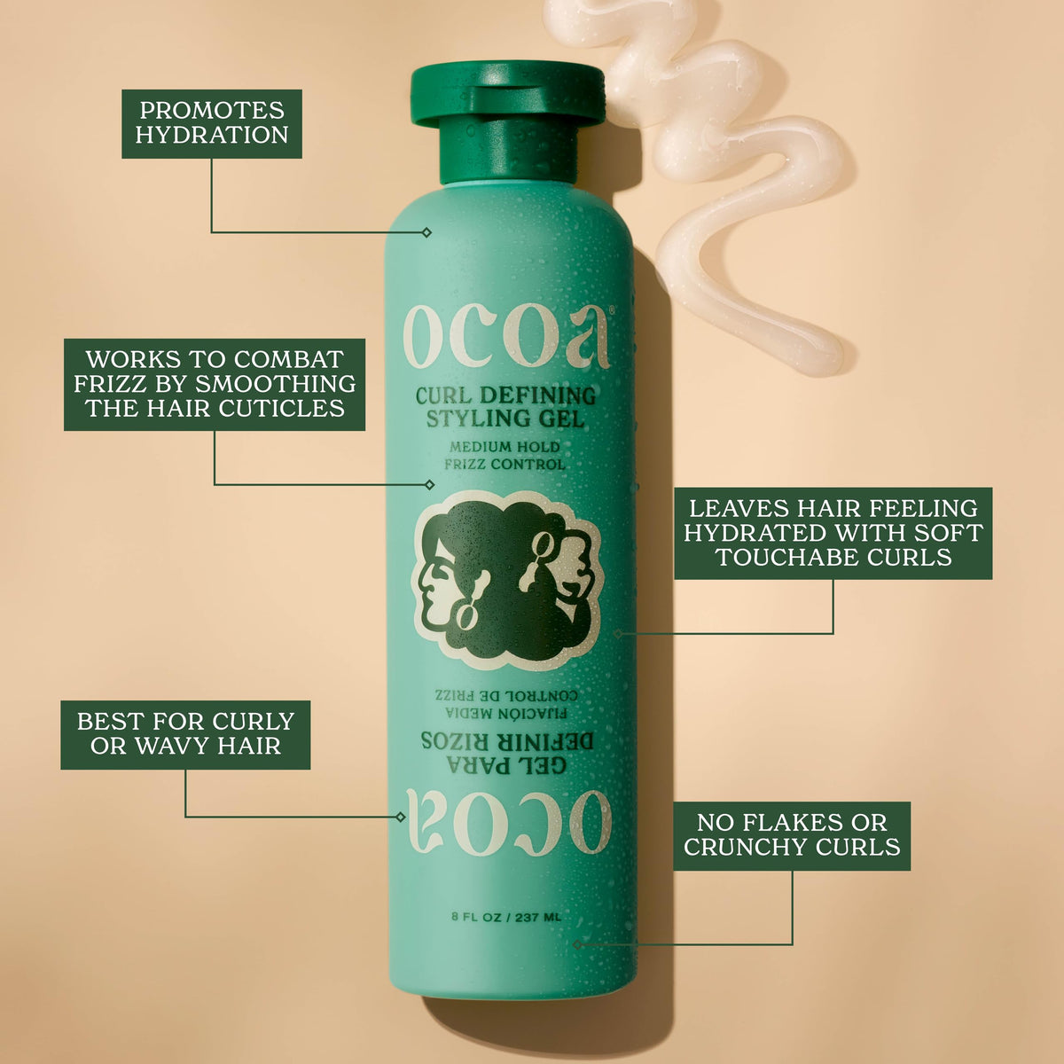 OCOA gel texture close-up highlighting smooth, hydrating consistency