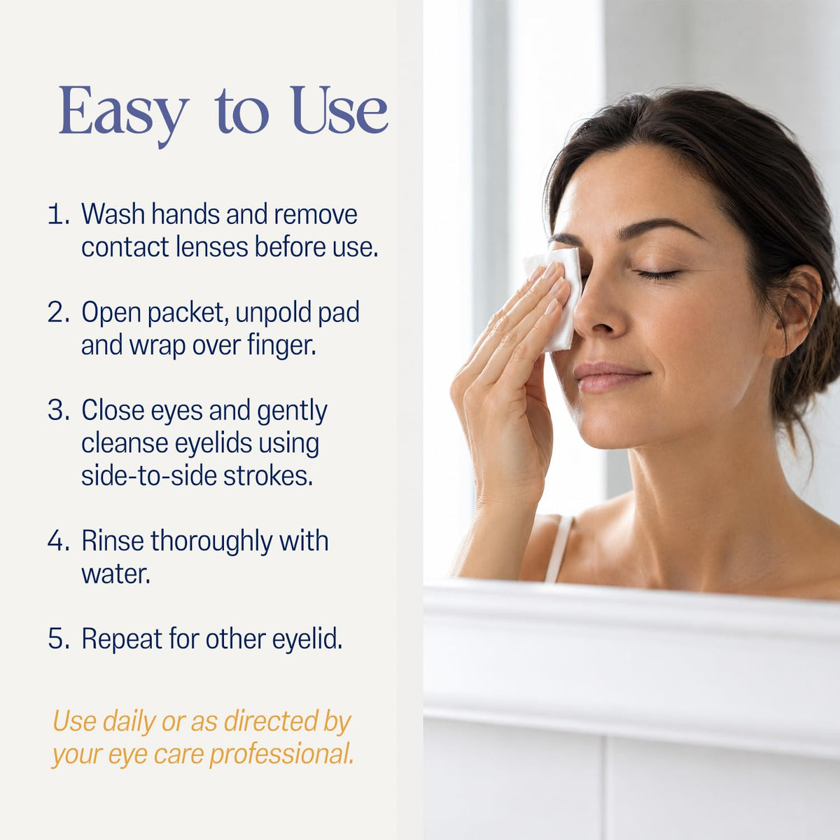 OCuSOFT pad in hand wiping lash line demonstrating easy application