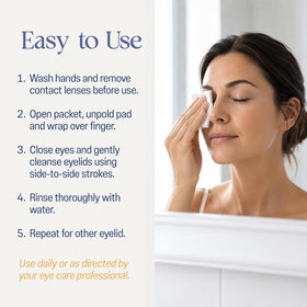 OCuSOFT pad in hand wiping lash line demonstrating easy application