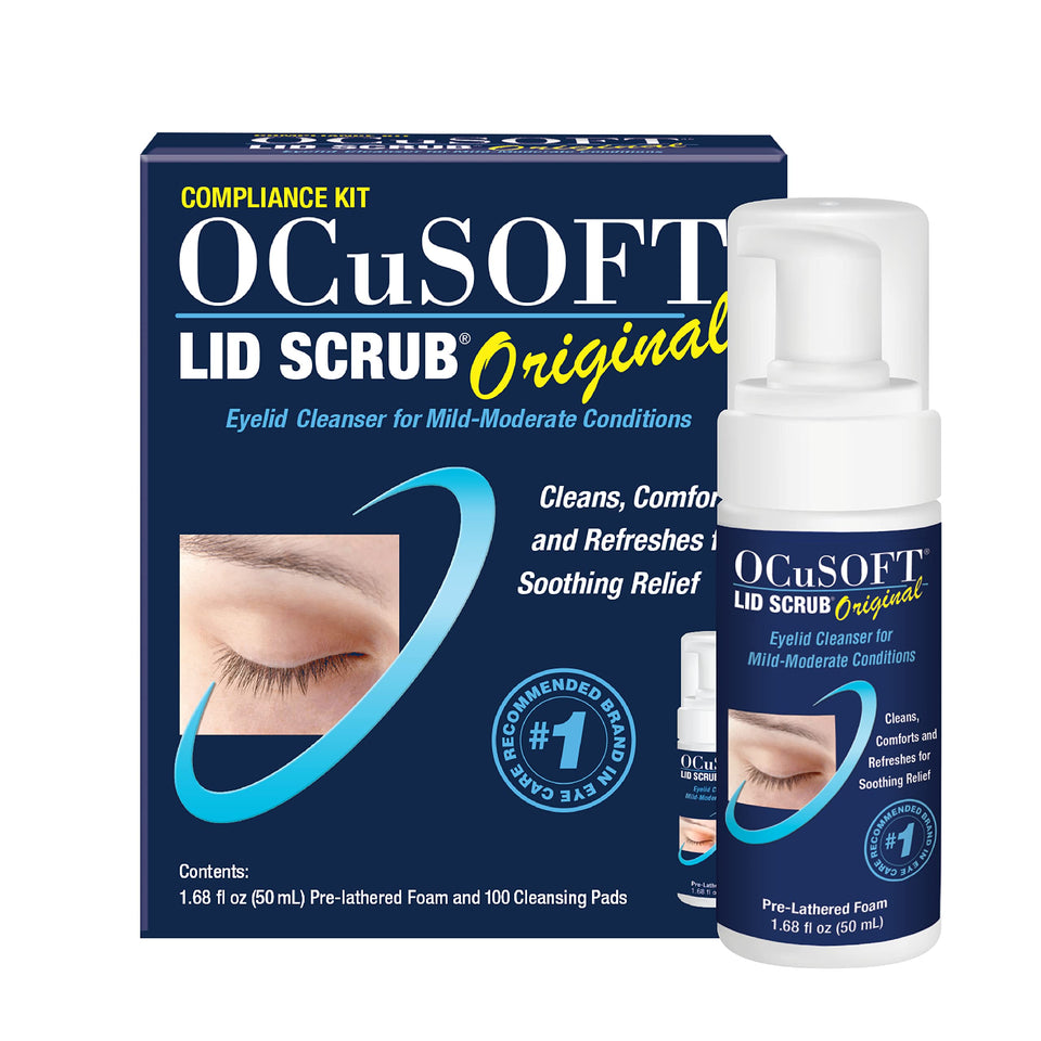 OCuSOFT front packaging showing bottle and 100 pads for quick identification and convenience