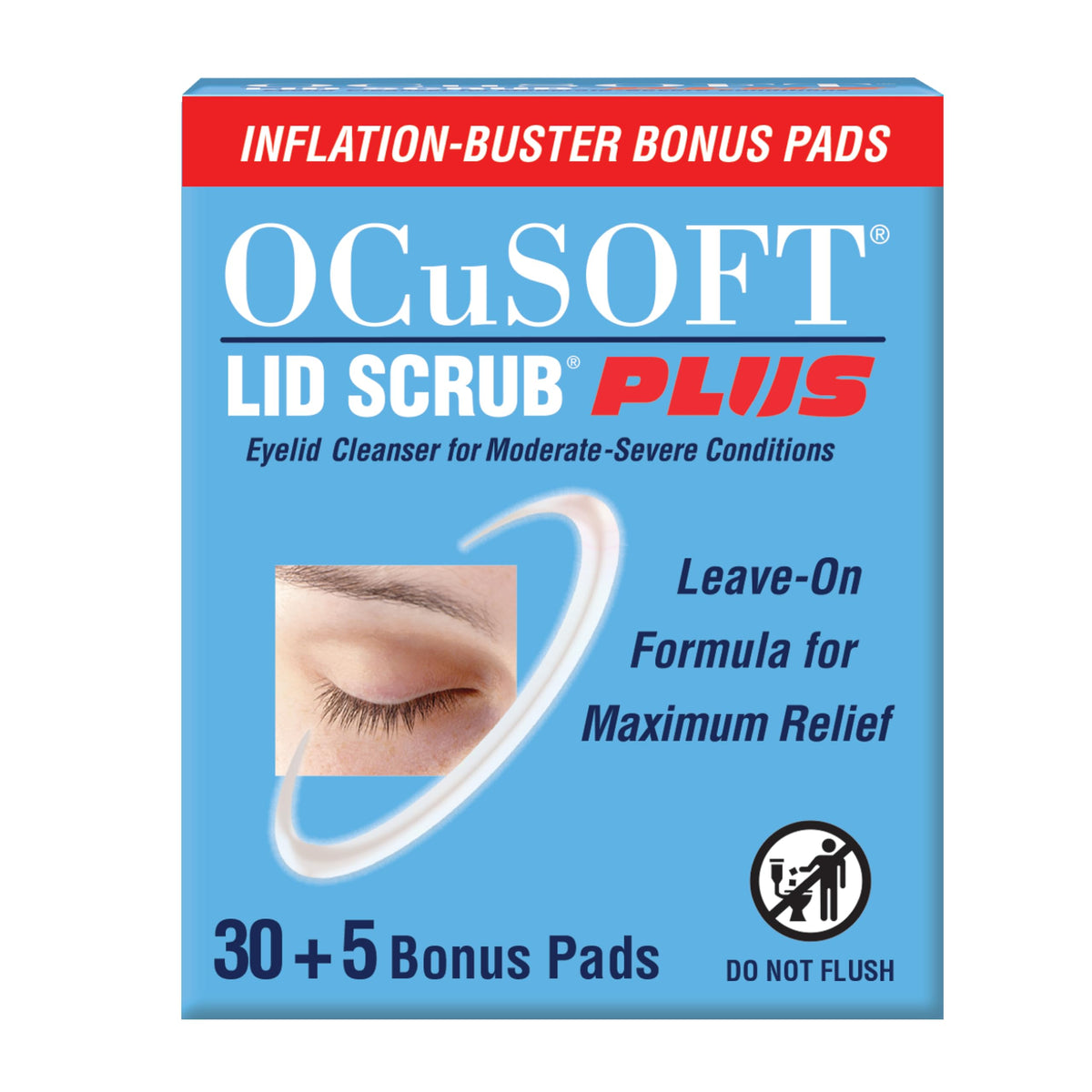 OCuSOFT front packaging showing 35 count plus 5 bonus pads and product benefits