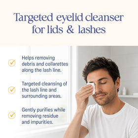 OCuSOFT applied along eyelid and lash for effective cleansing