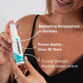 ODABAN ANTIPERPSPIRANT used on face demonstrating facial sweat control and discreet application