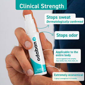 ODABAN ANTIPERPSPIRANT fine mist texture demonstrating lightweight spray for quick drying benefit