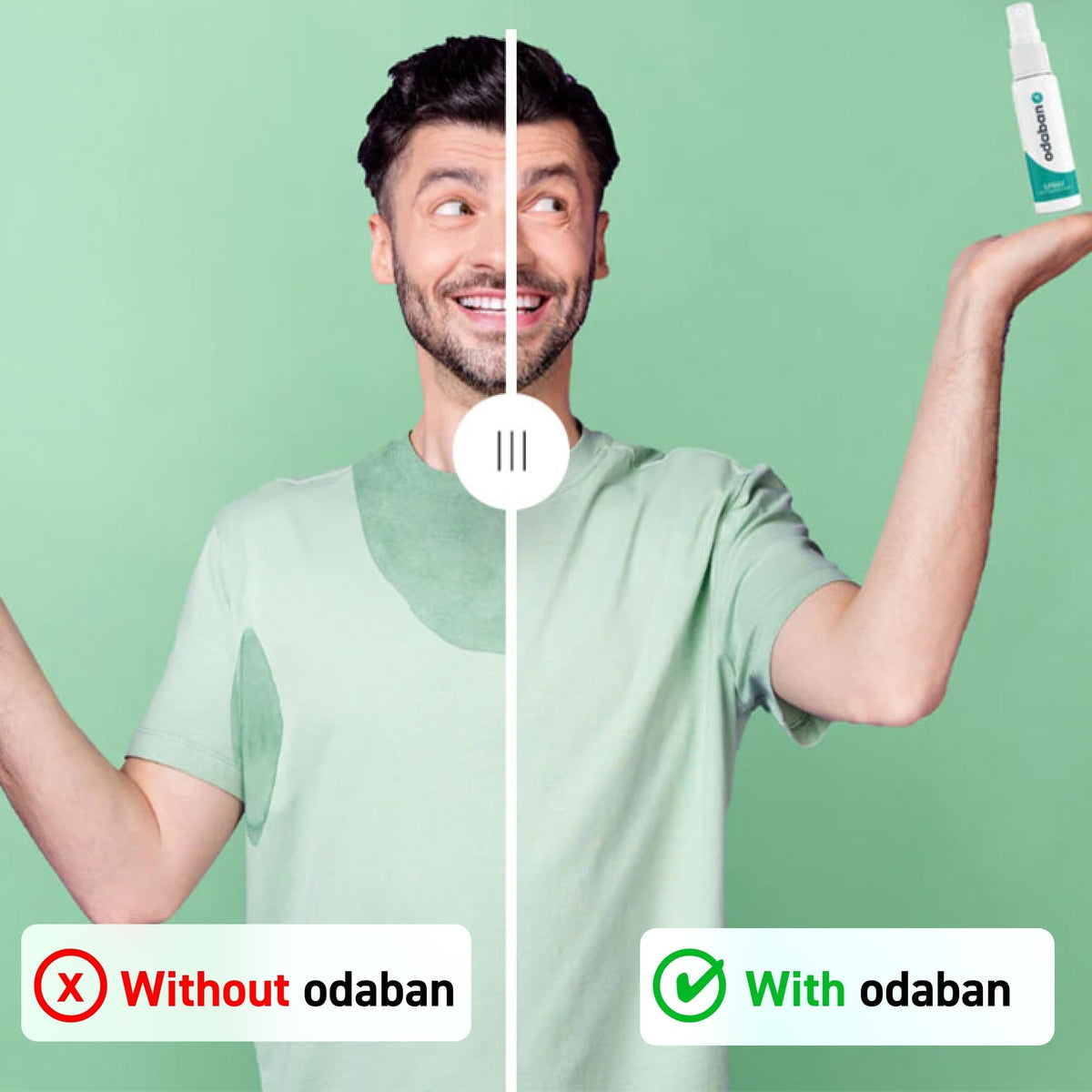 ODABAN ANTIPERPSPIRANT applied to underarm showing targeted protection and reduced sweat