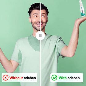 ODABAN ANTIPERPSPIRANT applied to underarm showing targeted protection and reduced sweat