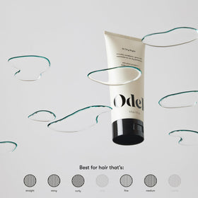Odele gel applied to damp hair in hands demonstrating easy distribution benefit