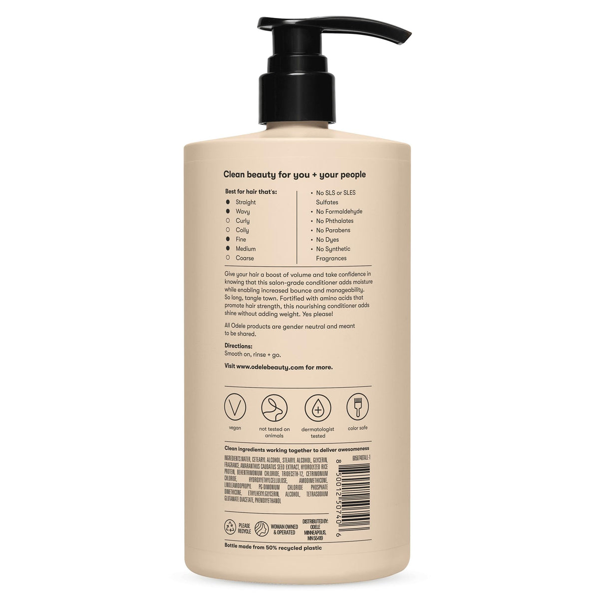 Odele on bathroom shelf conveying everyday clean, cruelty-free routine