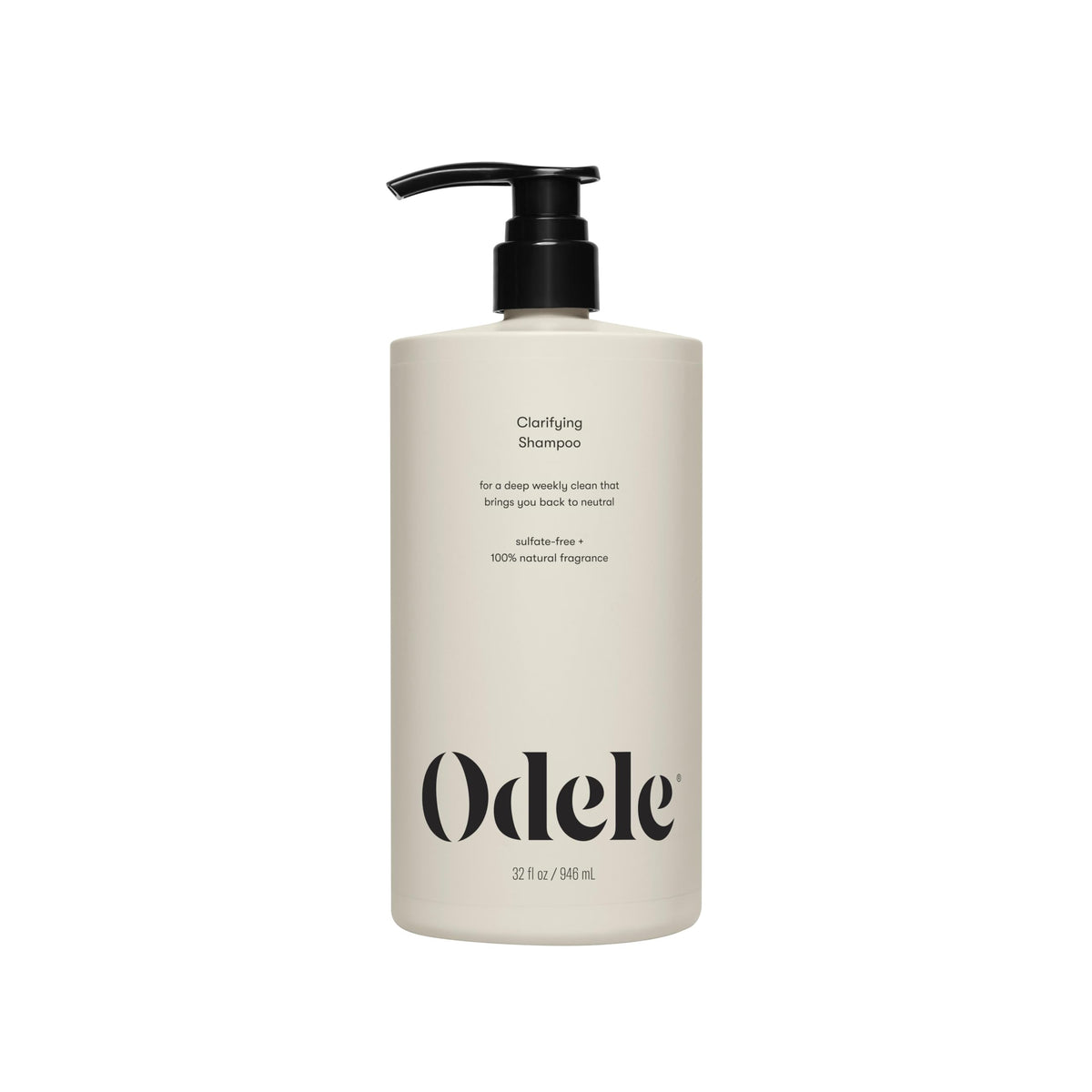 Odele clarifying shampoo front bottle showing clean packaging and size benefit