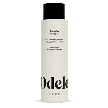 Odele clarifying shampoo front bottle shows brand and clean design benefit