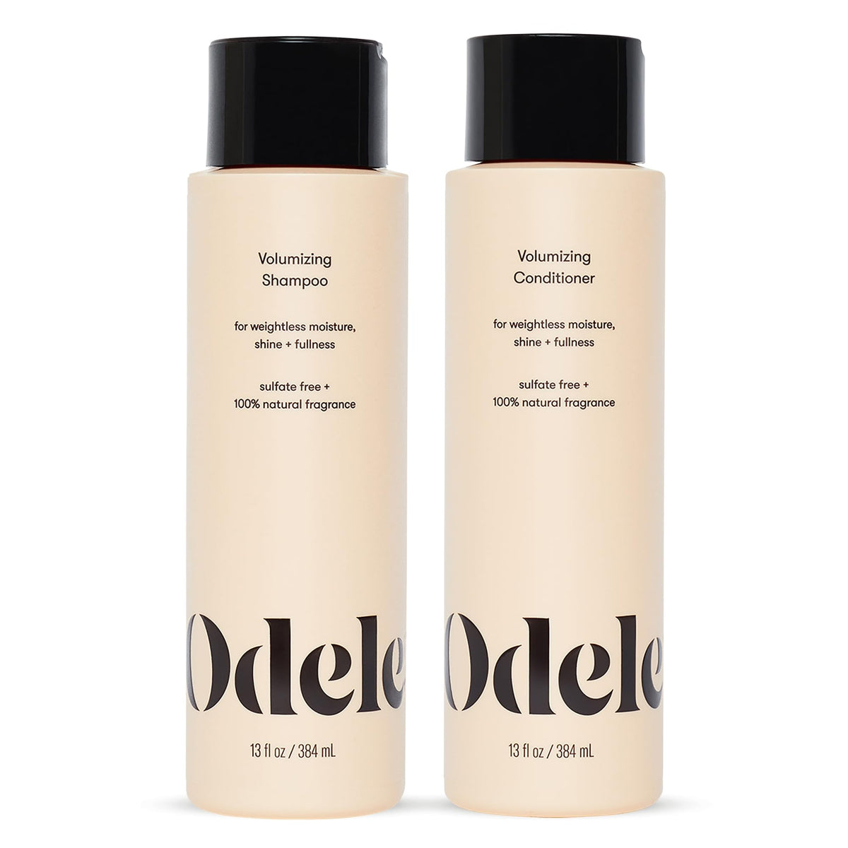 Odele front packaging showing volumizing shampoo and conditioner — promotes lightweight lift