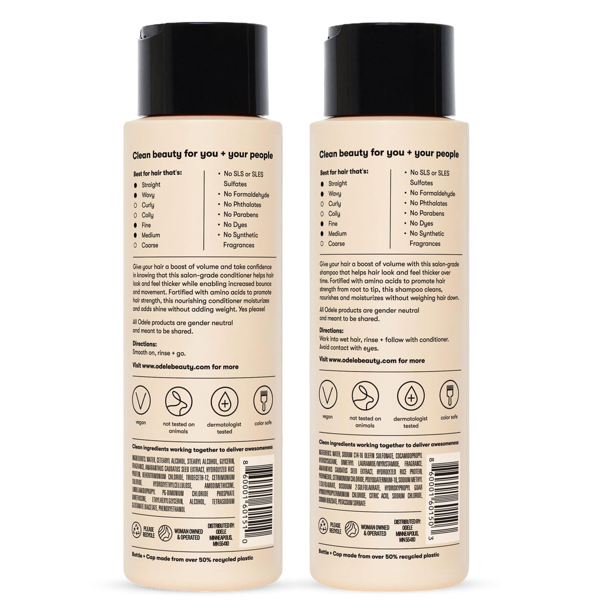 Odele products on a neutral backdrop conveying clean, salon-grade appearance