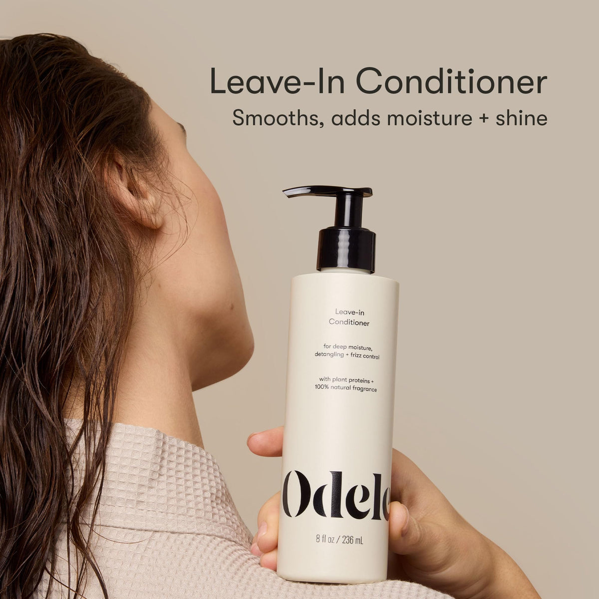 Odele dispensing creamy leave-in texture from pump for easy application benefit