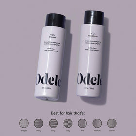 Odele purple shampoo pouring to show pigment and texture, demonstrates toning action