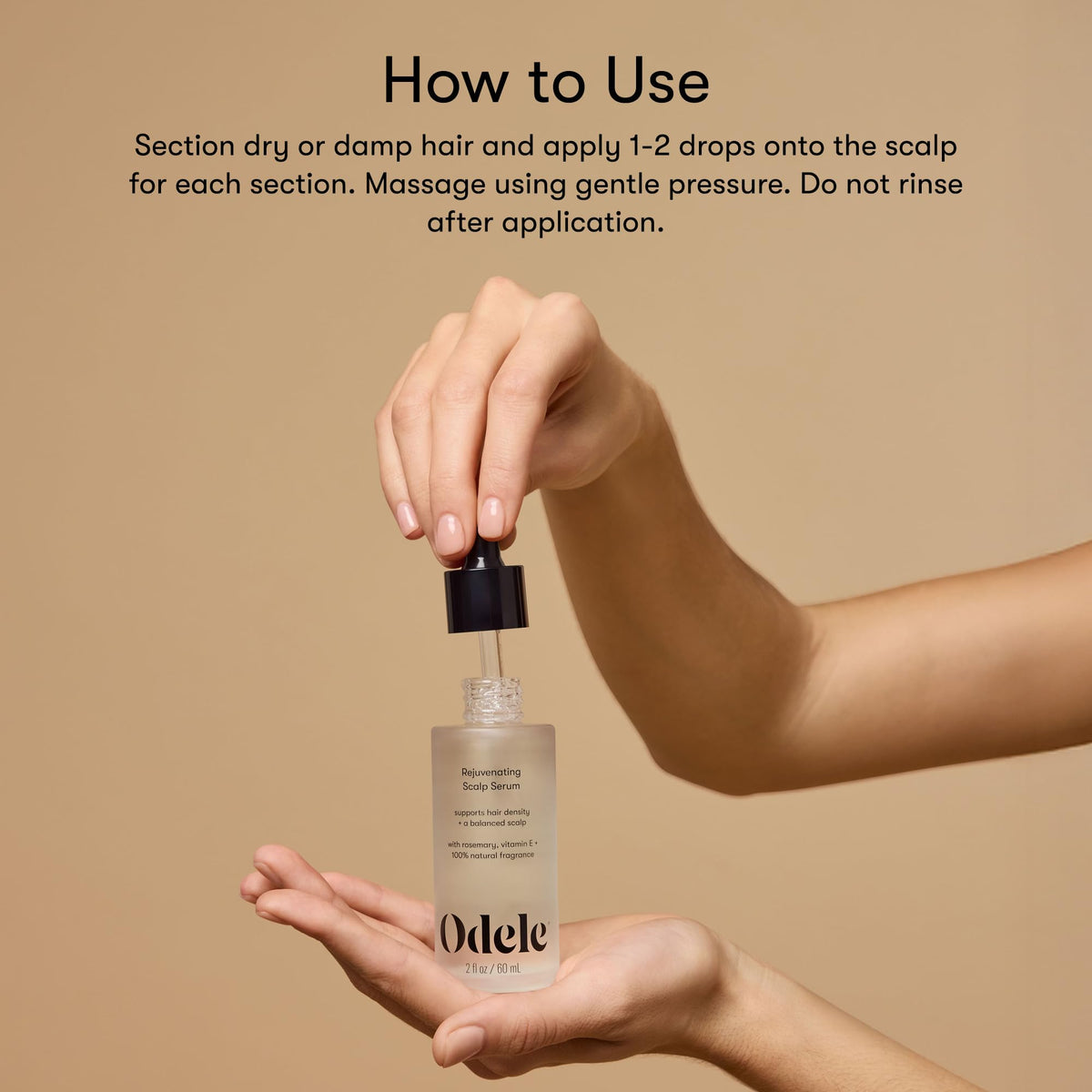 Odele serum applied to scalp showing targeted application and refresh
