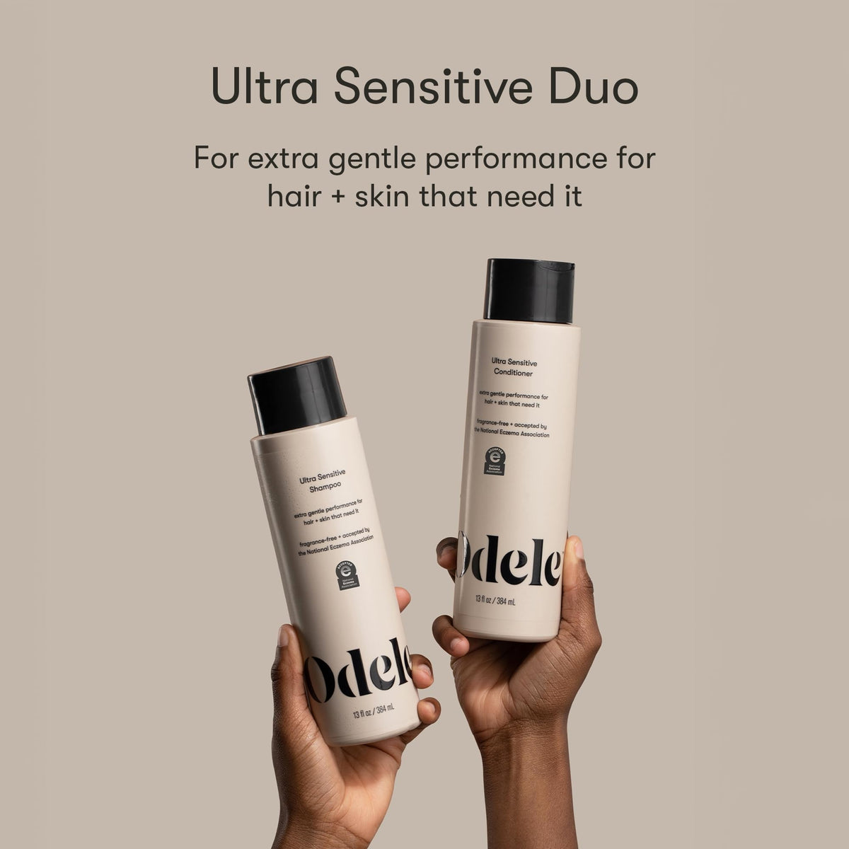 Odele shampoo bottle close-up highlighting label and gentle cleansing