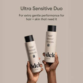 Odele shampoo bottle close-up highlighting label and gentle cleansing