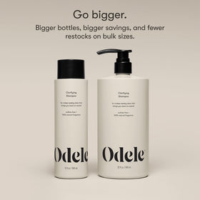 Odele shampoo label closeup ingredients emphasizing sulfate-free, color-safe benefits