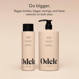 Odele shampoo lather on wet hair, shows effective cleansing and lightweight foam