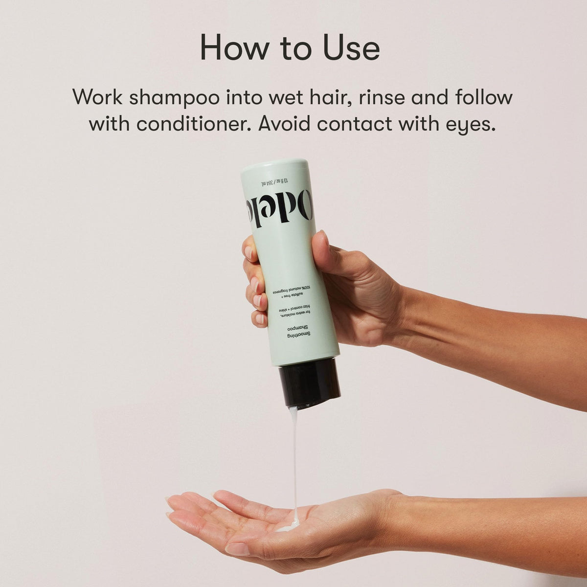 Odele shampoo pictured with matching conditioner to show regimen for frizz control