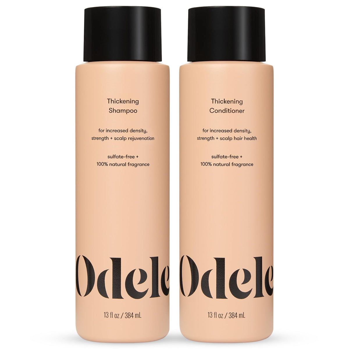 Odele thickening set front packaging showing both 13 fl oz bottles and benefits