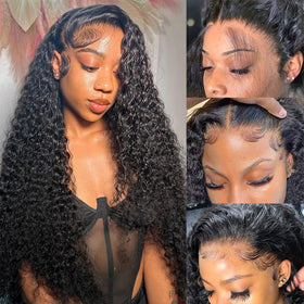 Odored front view of 30-inch deep wave wig shows natural silhouette and instant style