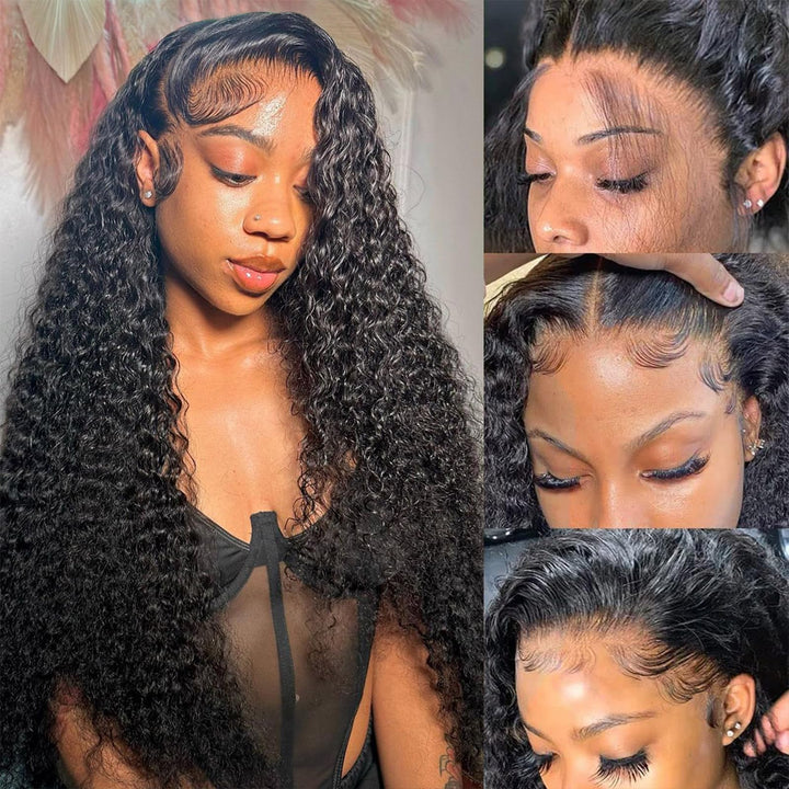 Odored front view of 30-inch deep wave wig shows natural silhouette and instant style