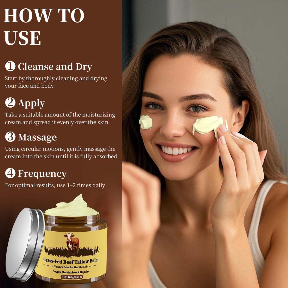open jar of Oebitor beef tallow balm revealing creamy contents and natural ingredients benefit