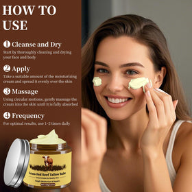 open jar of Oebitor beef tallow balm revealing creamy contents and natural ingredients benefit