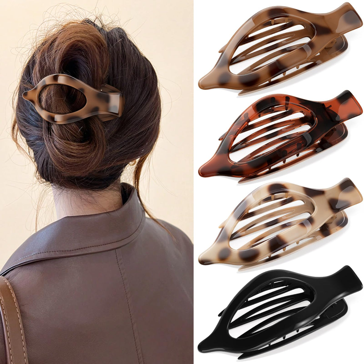 Oeusnael front tortoise clip showing elegant pattern and secure hold