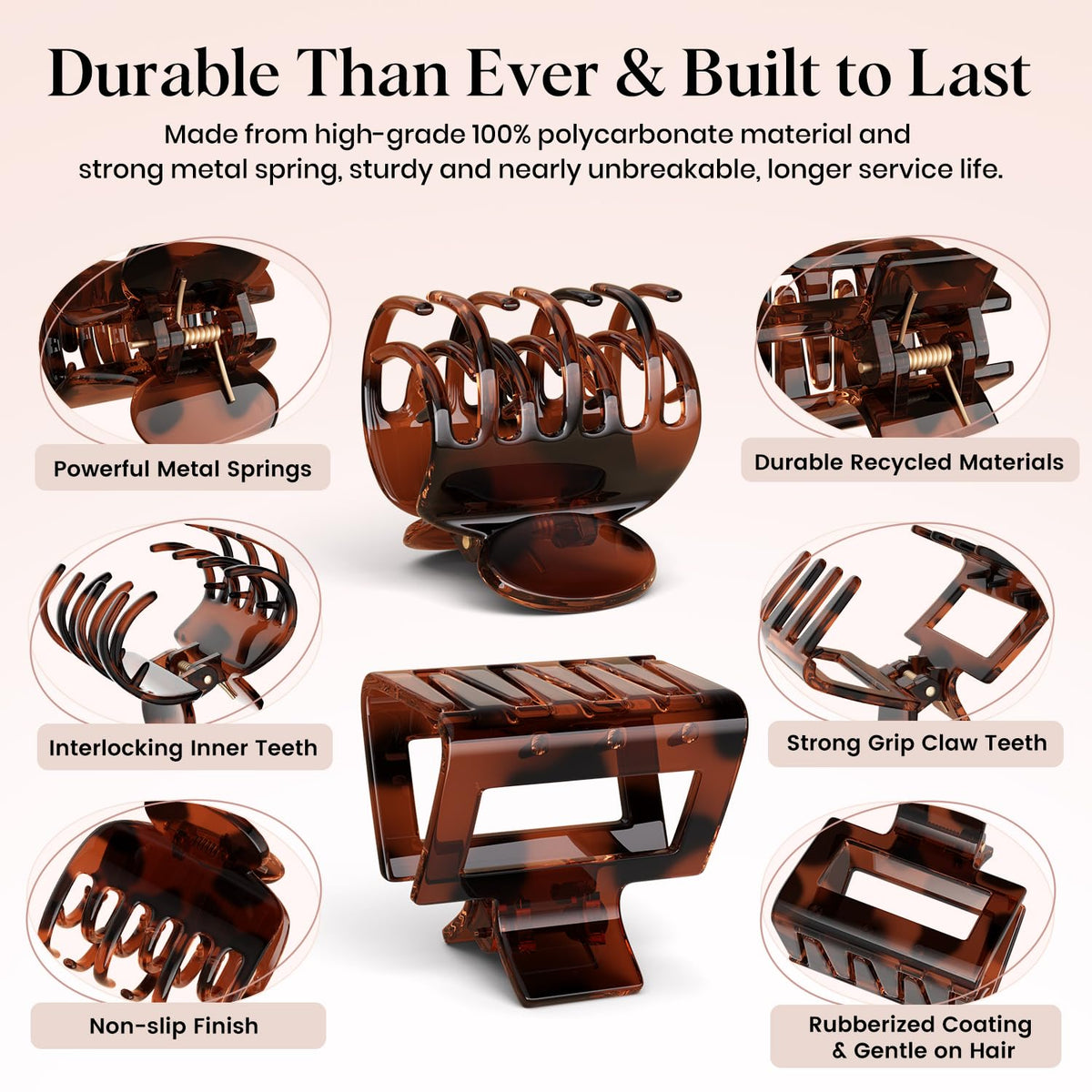 Oeusnael small claw clip double-row teeth detail, non-slip hold for fine hair