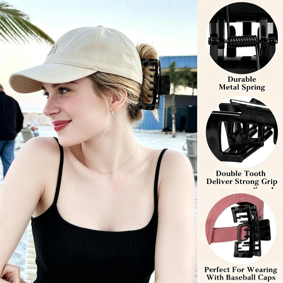 OFIGAS close-up hollow teeth detail demonstrating hat-friendly clearance and gentle hold