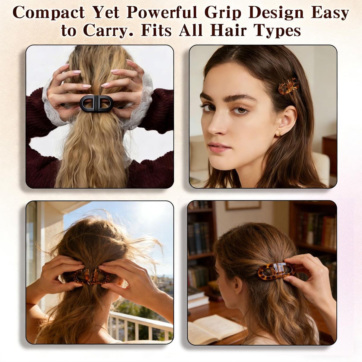 OFIGAS clip securing a half‑up hairstyle for quick polished styling