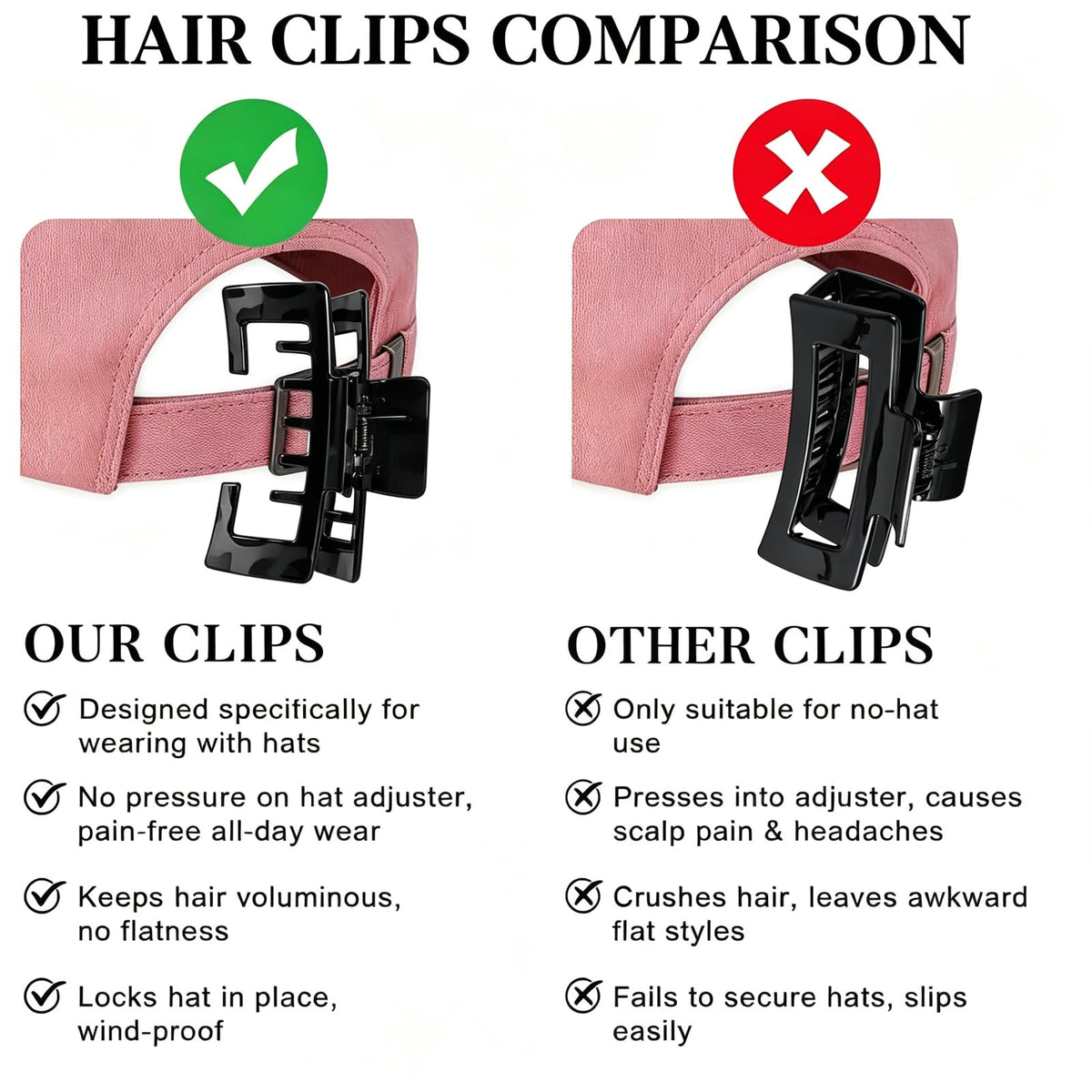 OFIGAS clip holding a messy bun demonstrating quick styling while wearing a hat