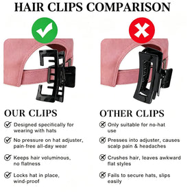 OFIGAS clip holding a messy bun demonstrating quick styling while wearing a hat