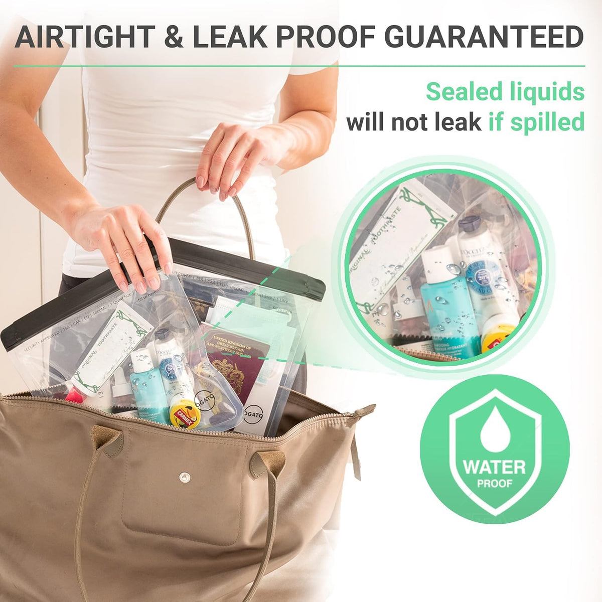 Ogato bag next to a quart container showing compliant size and fit