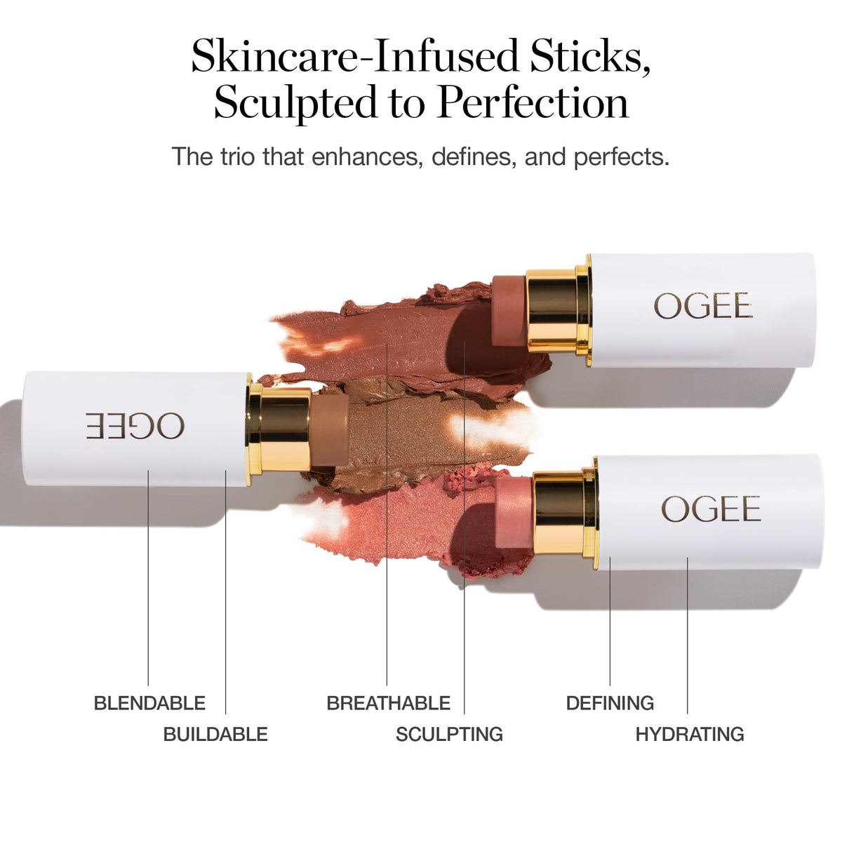 Ogee swatches on arm displaying buildable pigments and finish