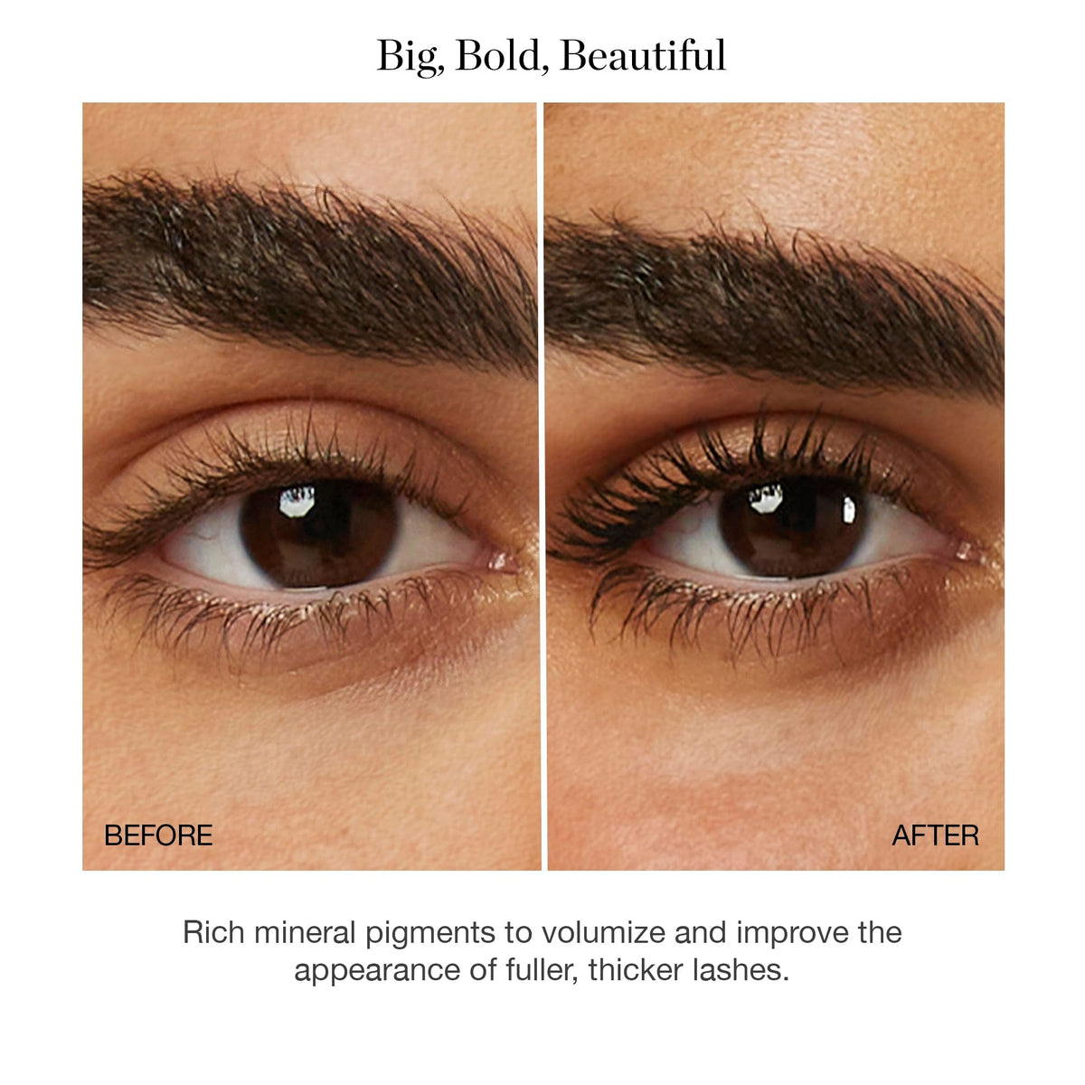 Ogee mascara before and after lashes showing visible lift and fullness