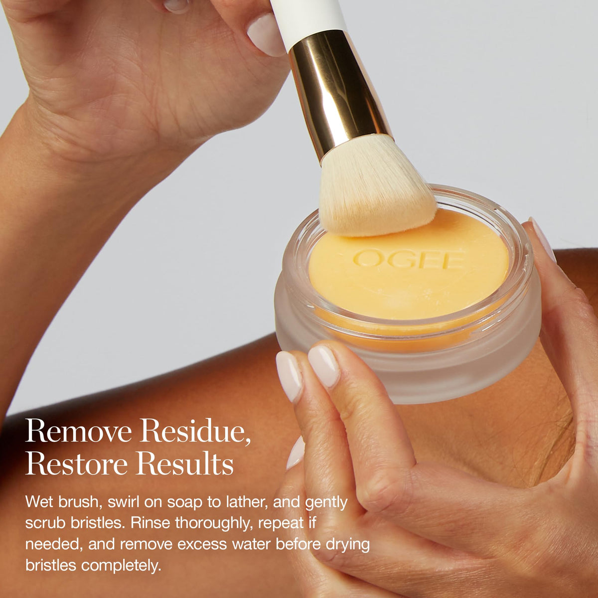 Ogee texture close-up highlighting solid formula and gentle cleansing benefit