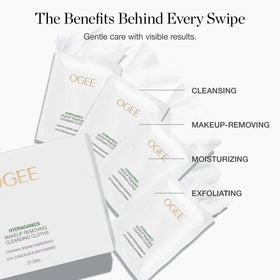 Ogee wipe saturated with solution showing moisturizing effect
