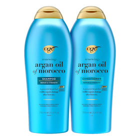 OGX front packaging showing two large bottles and brand benefits