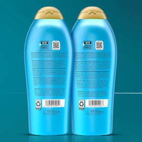 OGX duo staged on bathroom shelf conveying a premium daily routine