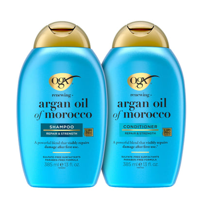 OGX front packaging showing both 13 fl oz bottles and product benefits