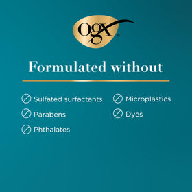 OGX bottles beside hand to illustrate 13 fl oz size and value