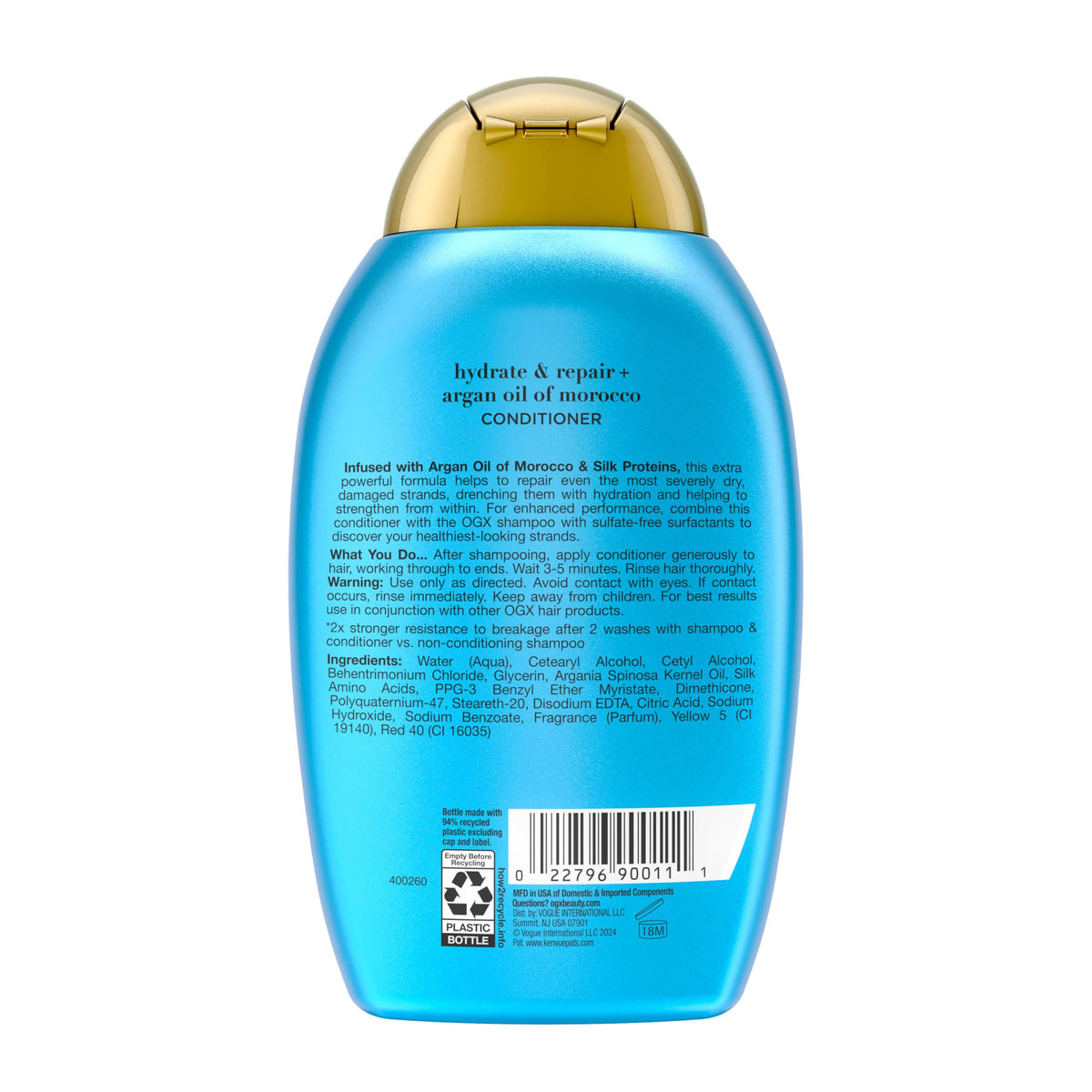 OGX conditioner styled on bathroom shelf to showcase scent and shelf-ready aesthetic