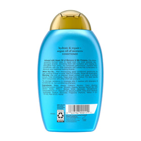 OGX conditioner styled on bathroom shelf to showcase scent and shelf-ready aesthetic