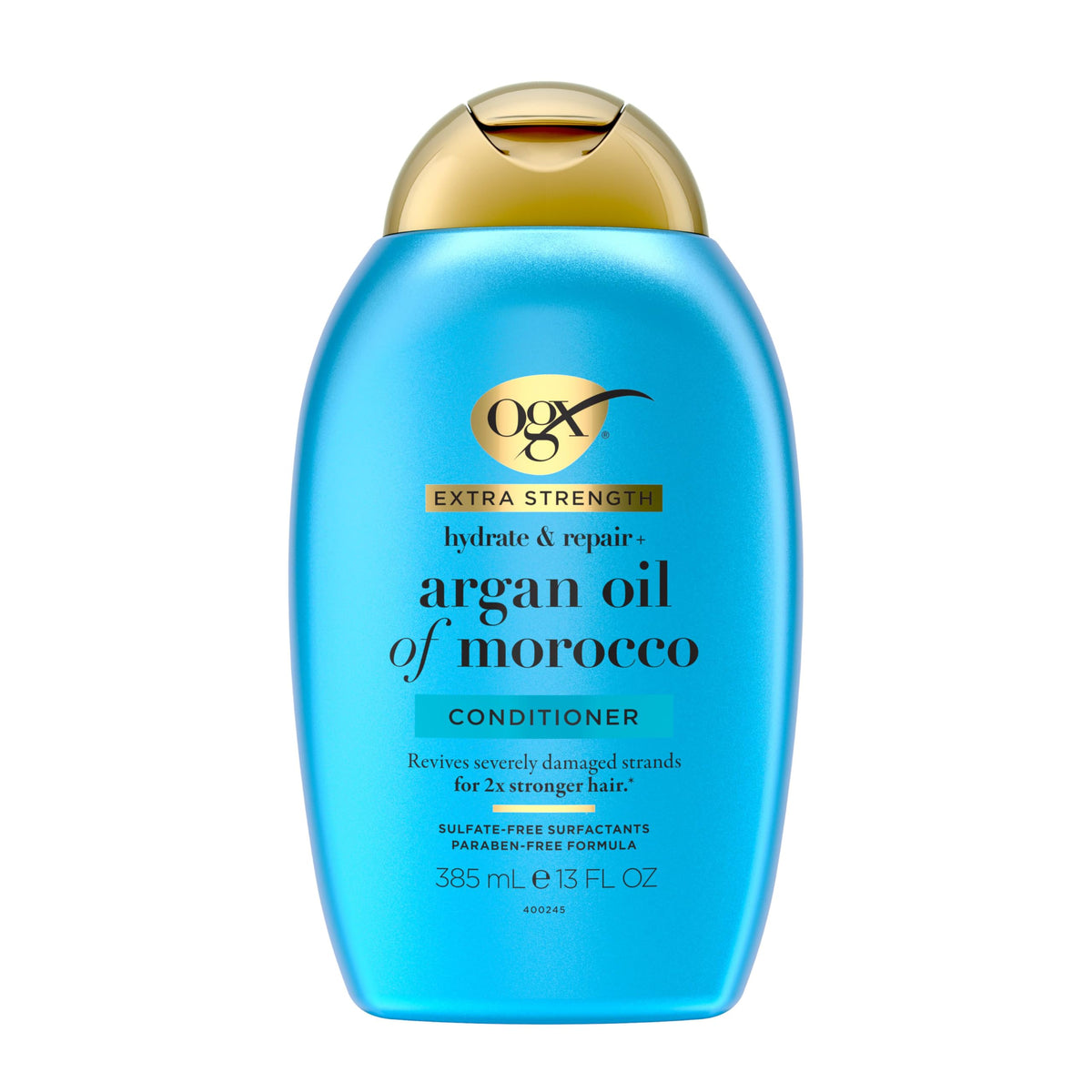 OGX conditioner dispensing creamy product from bottle to show easy application benefit