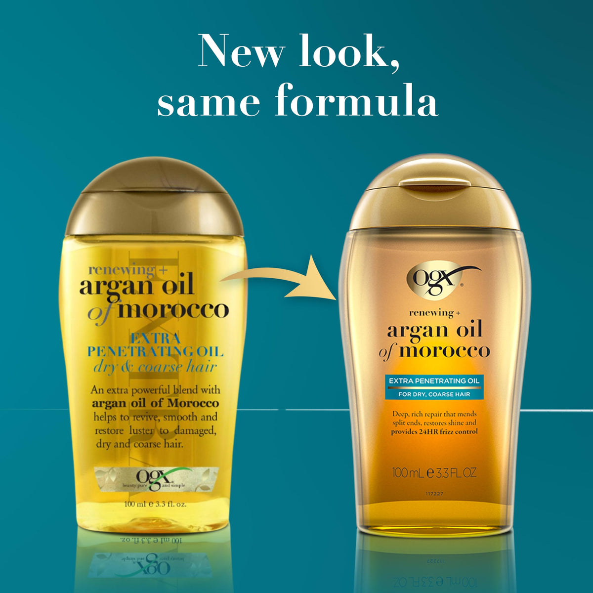 OGX applying argan oil to hair demonstrating frizz control and smoothness