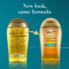 OGX applying argan oil to hair demonstrating frizz control and smoothness